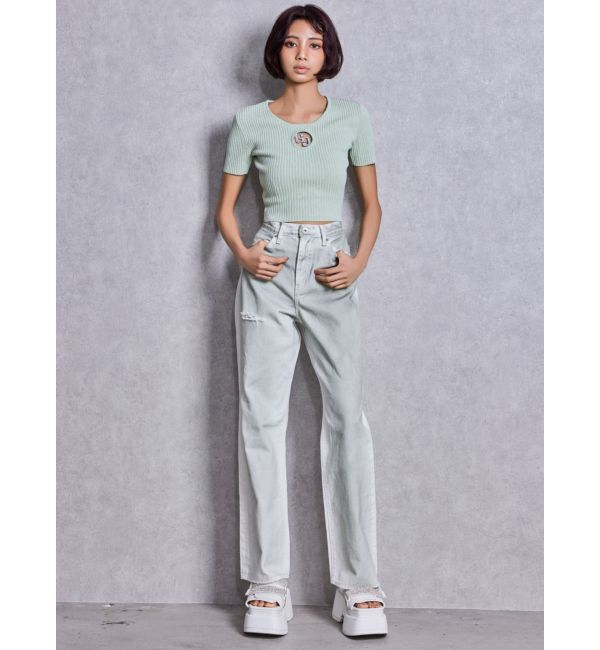 GYDA「ハイウエストBACK LACE UPストレートデニムパンツ」|デニム|