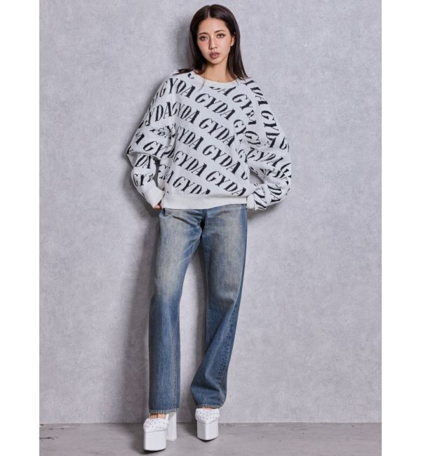 GYDA「ハイウエストBACK LACE UPストレートデニムパンツ」|デニム|