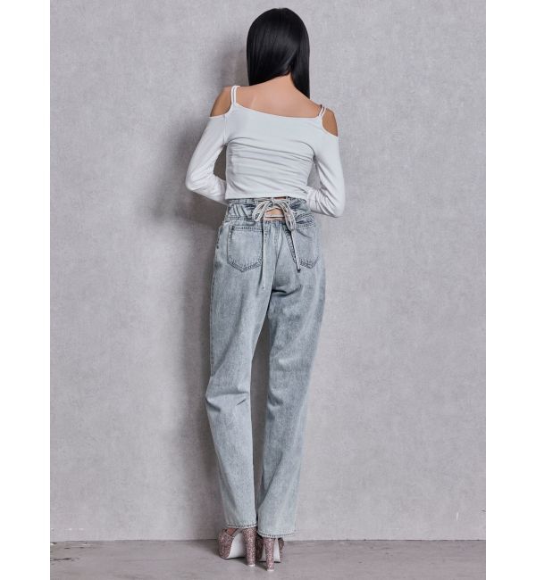 GYDA「ハイウエストBACK LACE UPストレートデニムパンツ」|デニム|