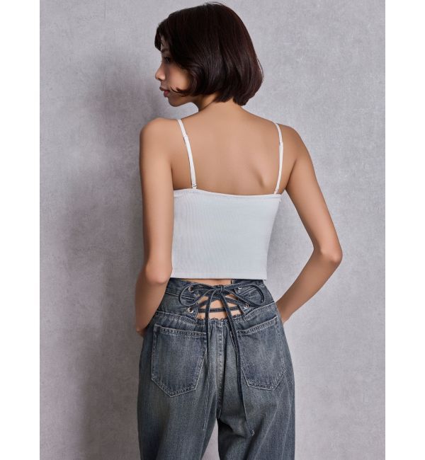 GYDA「ハイウエストBACK LACE UPストレートデニムパンツ」|デニム|