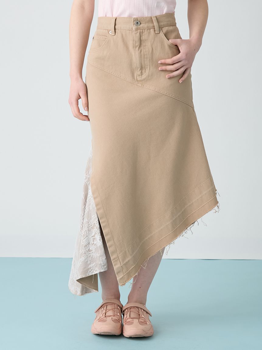 FURFUR「レースドッキングデニムスカート」|スカート|BEG