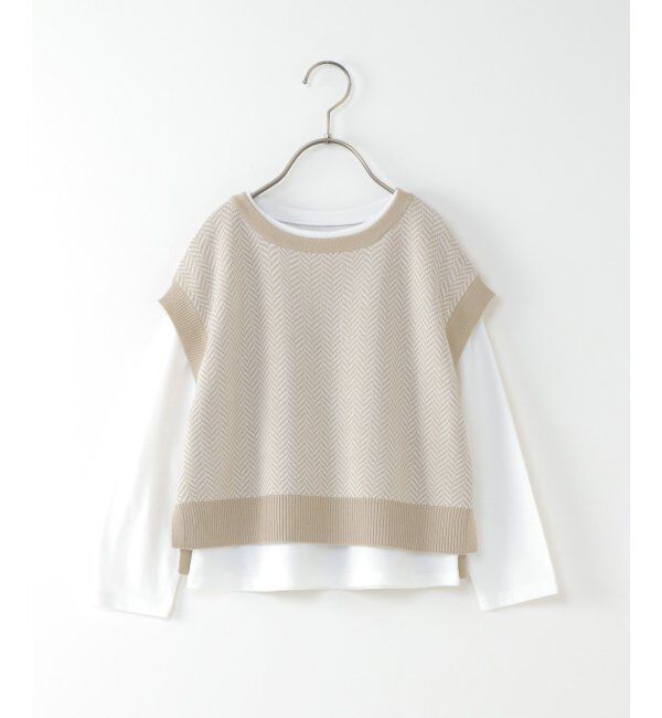 ikka kids「【キッズ】LKヘリンボンニットベストアンサンブル（120~160cm）」|その他|ベージュ