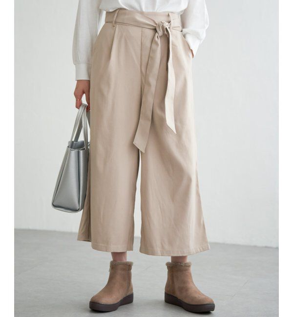 ikka「フェイクスエードワイドパンツ」|その他|ベージュ