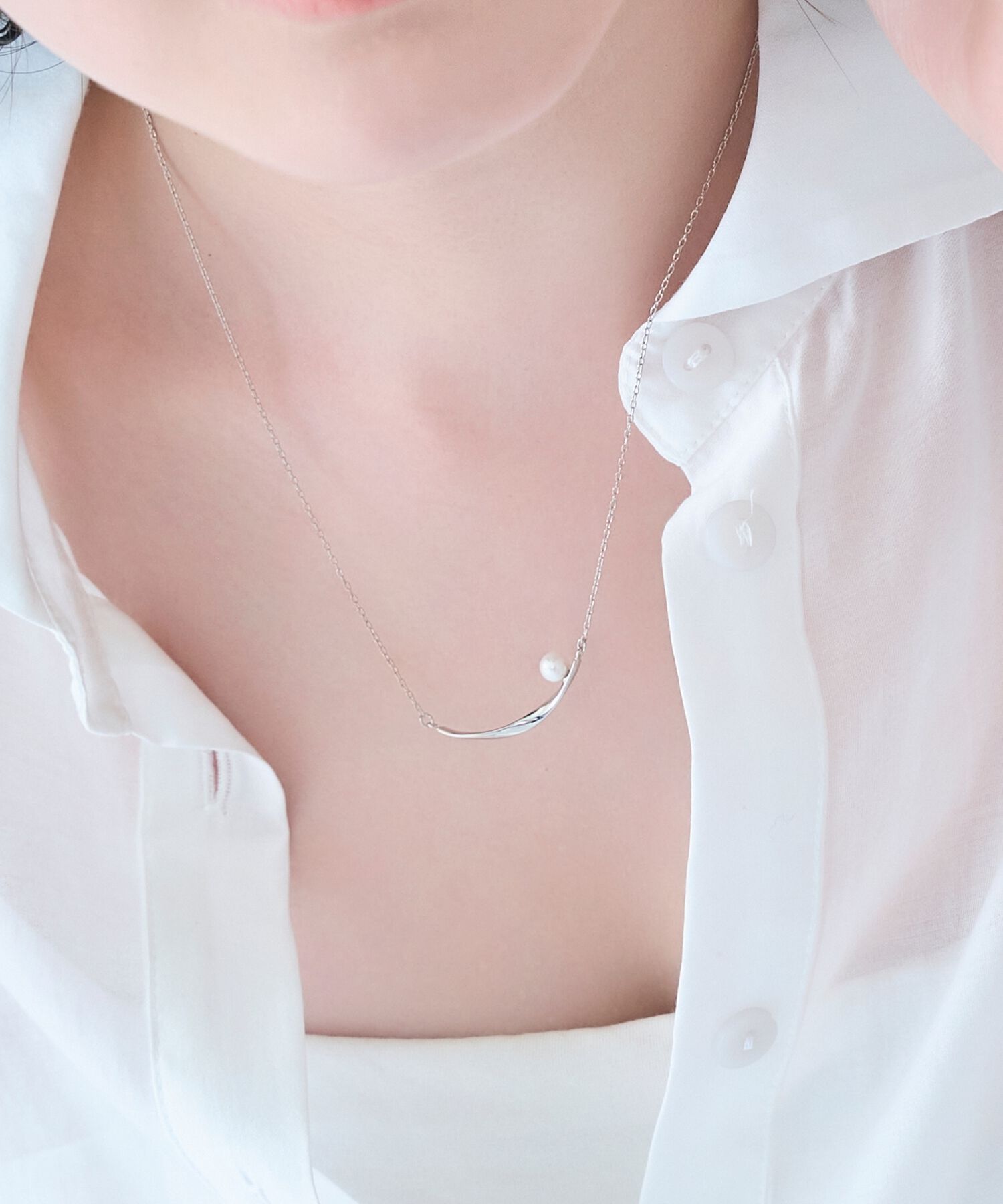 Phoebe「【金属アレルギー対応】スライヴパールネックレス　シルバー/全長:43～46cm/ニッケルフリー」|ネックレス|