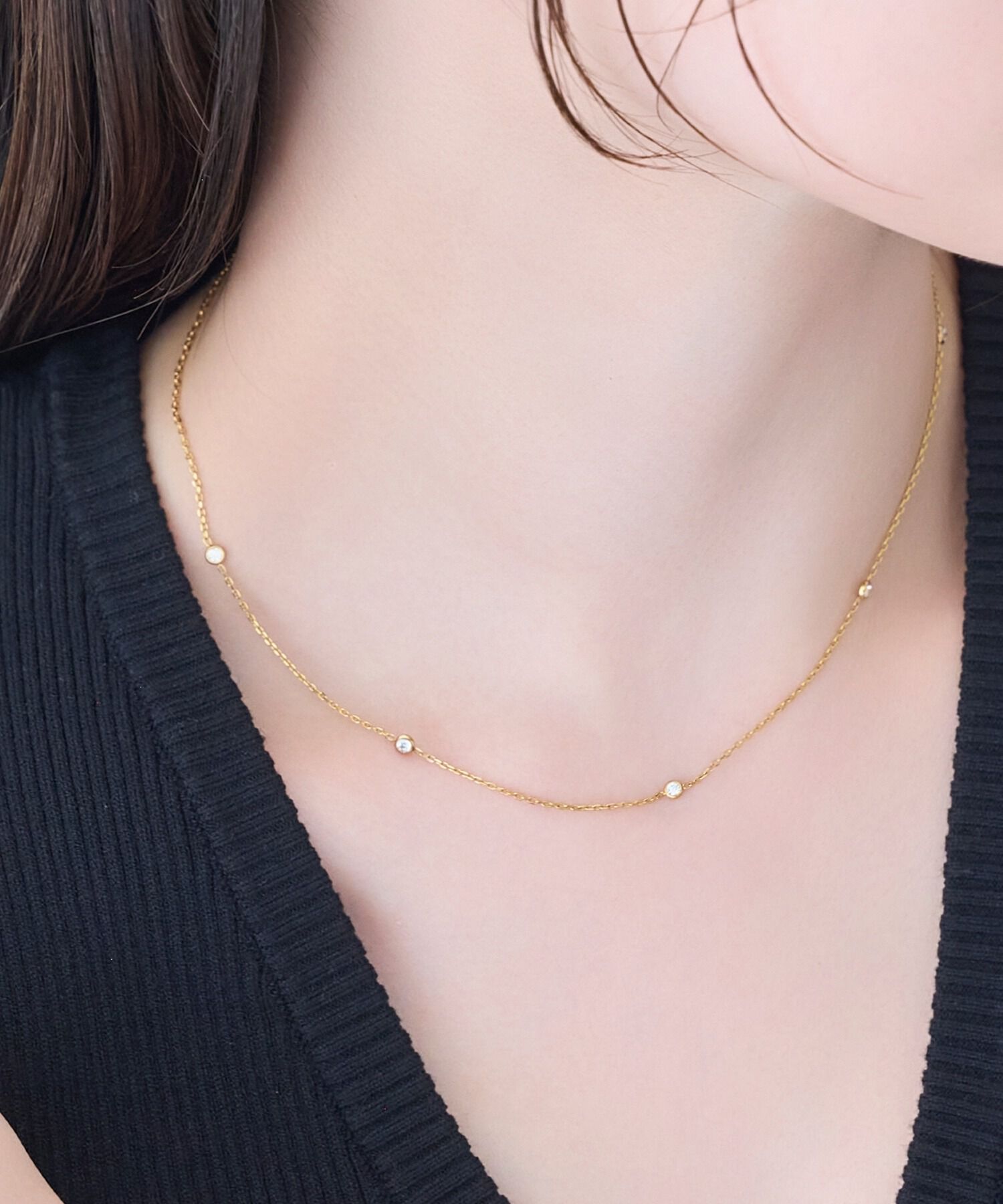 Phoebe「【金属アレルギー対応】ステーションビジューチョーカー/サージカルステンレス/38cm～43cm」|ネックレス|