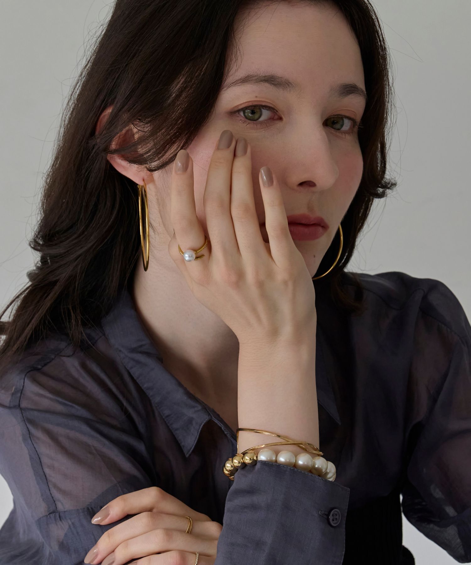 Phoebe「【金属アレルギー対応】ライトフープビッグピアス　ゴールド/ステンレス/大振り」|ピアス|