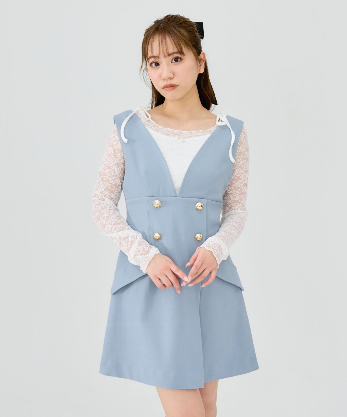 REDYAZEL「ダブルボタンミニジャンパースカート」|ジャンパースカート|サックス