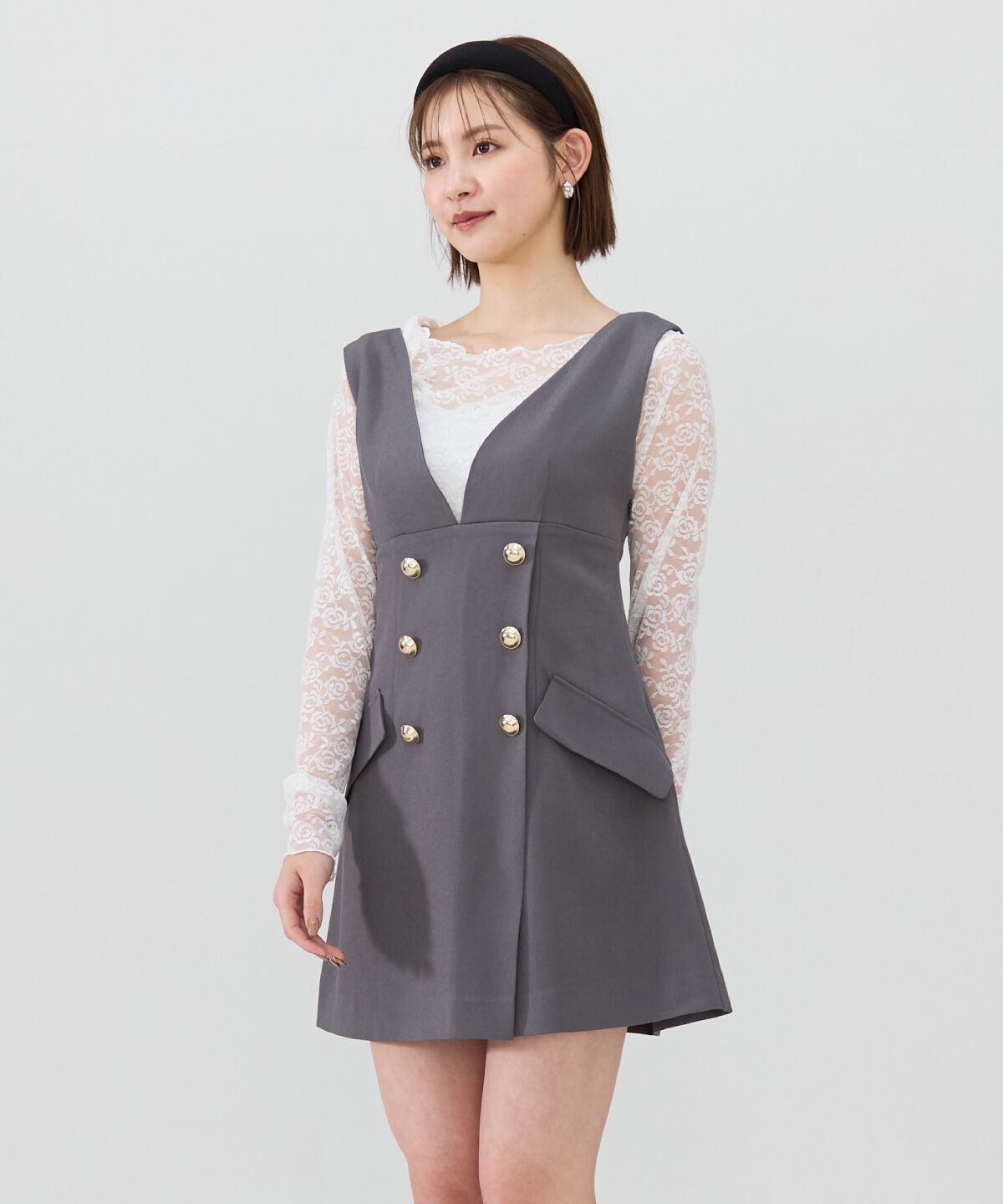 REDYAZEL「ダブルボタンミニジャンパースカート」|ジャンパースカート|