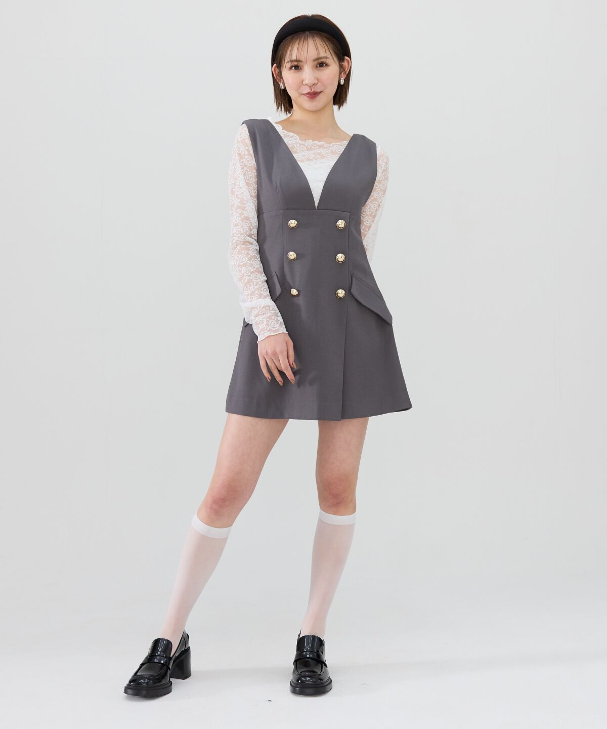 REDYAZEL「ダブルボタンミニジャンパースカート」|ジャンパースカート|