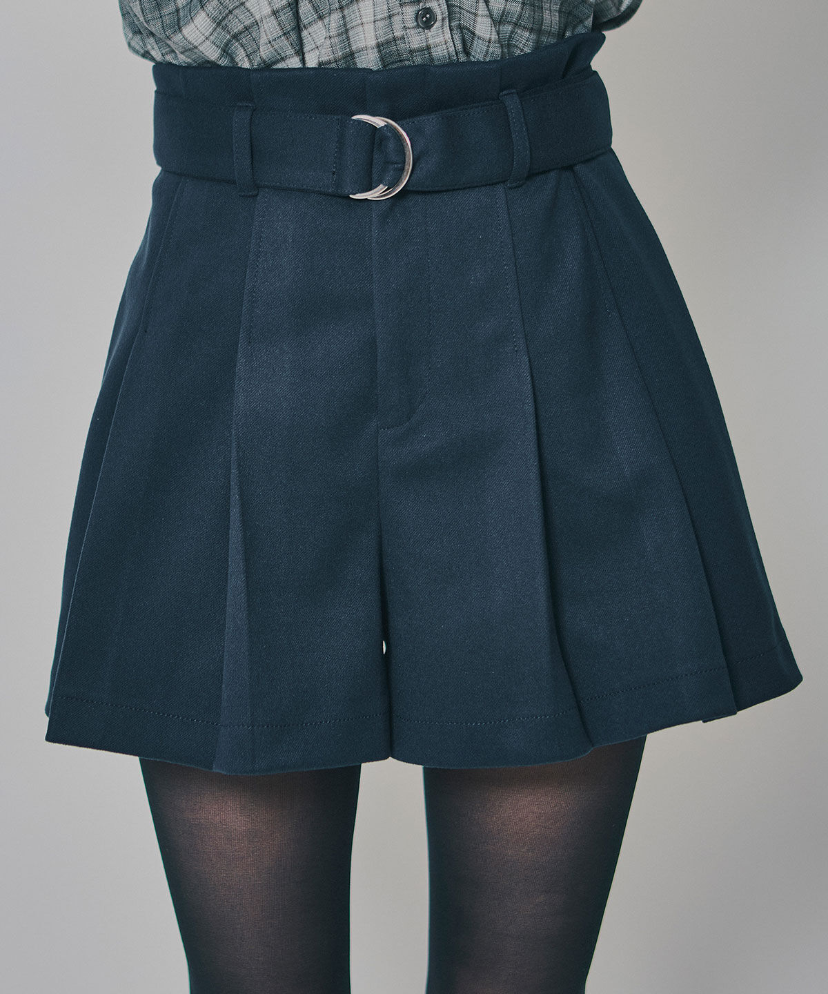 REDYAZEL「ウールライクタックショートパンツ」|キュロット|ネイビー