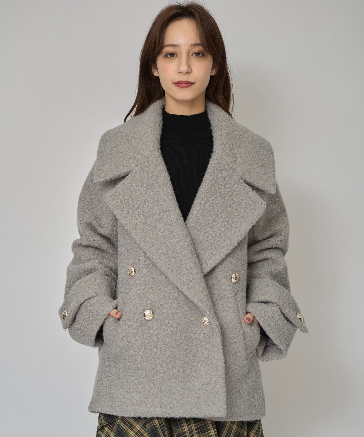 REDYAZEL「ボアダブルミドルコート」|ステンカラーコート|