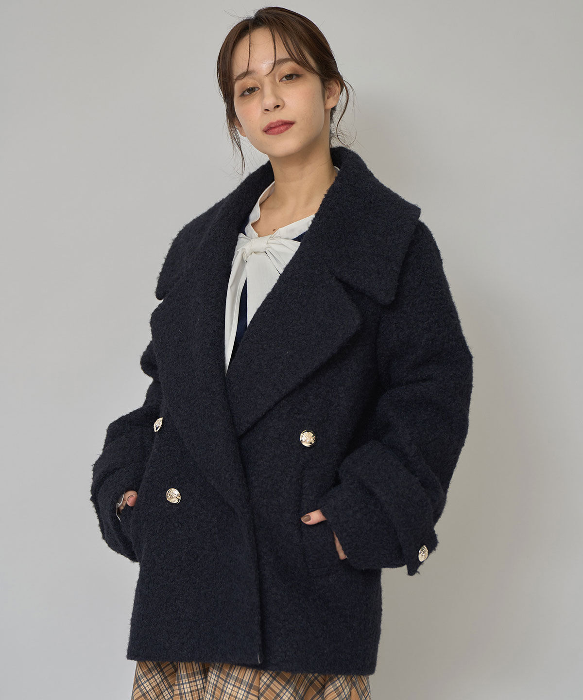 REDYAZEL「ボアダブルミドルコート」|ステンカラーコート|