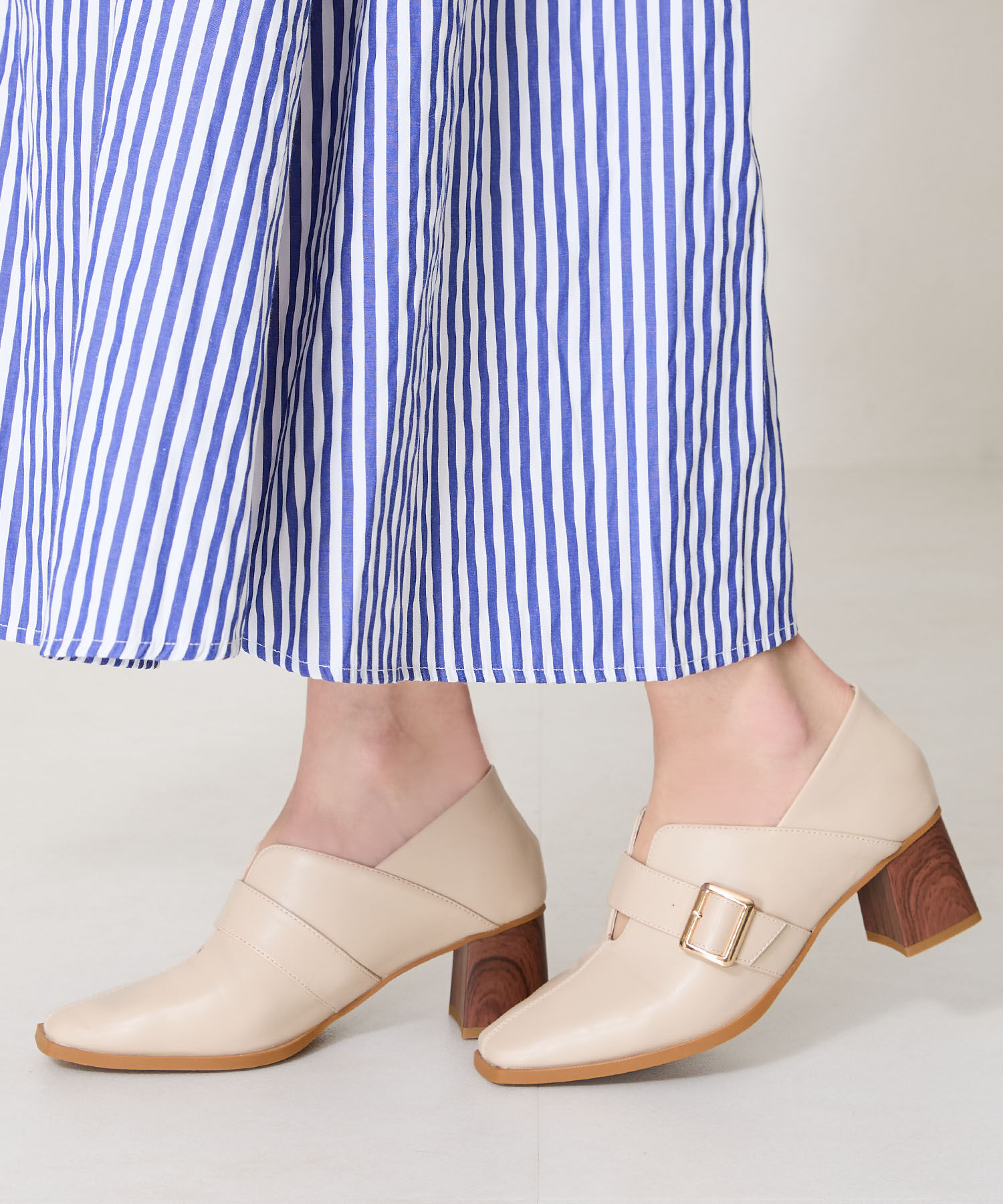 ORiental TRaffic「ウッドヒールベルトパンプス/51103 パンプス トレンド 人気 売れてる」|パンプス|BEIGE