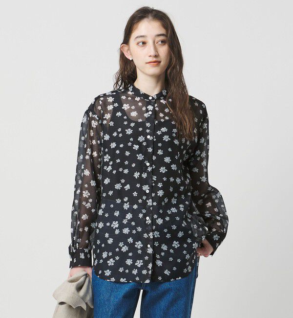 UNITED ARROWS「プリント バンドカラー シャツ」|シャツ・ブラウス|BLACK