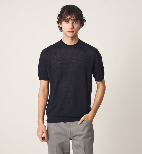 UNITED ARROWS「リネン/コットン ニット Tシャツ」|Tシャツ・カットソー|NAVY