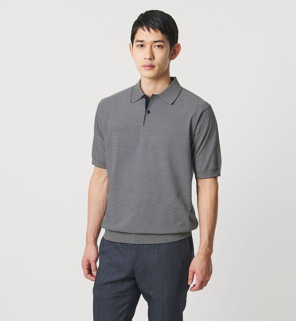 UNITED ARROWS「ショートスリーブ ボーダー ニットポロシャツ UA COZY ウォッシャブル 抗菌防臭」|ポロシャツ|