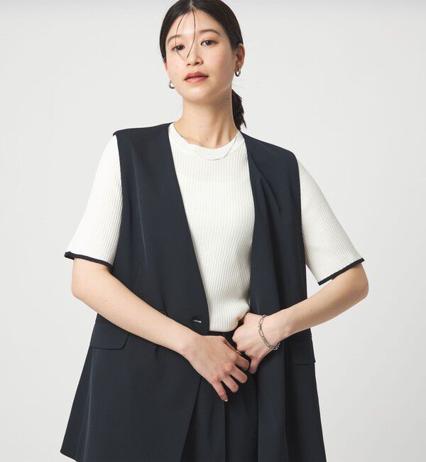 UNITED ARROWS green label relaxing「【WEB限定】＜at ease＞ソデサキ バイカラー 5分袖 プルオーバー ニット」|ニット・セーター|