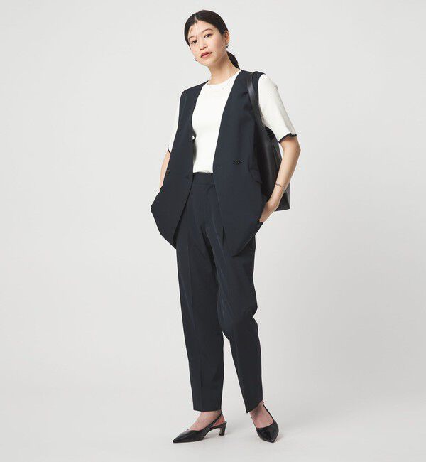 UNITED ARROWS green label relaxing「【WEB限定】＜at ease＞ソデサキ バイカラー 5分袖 プルオーバー ニット」|ニット・セーター|