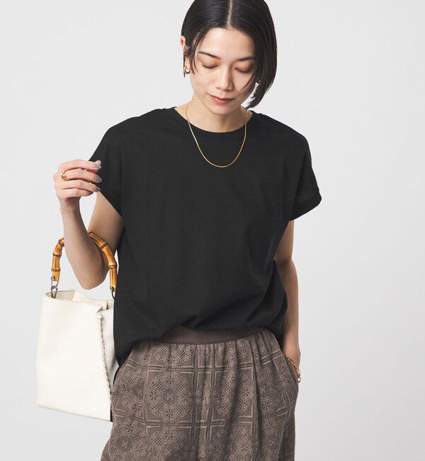 UNITED ARROWS green label relaxing「グロッシー フレンチスリーブ Tシャツ 制菌」|Tシャツ・カットソー|BLACK