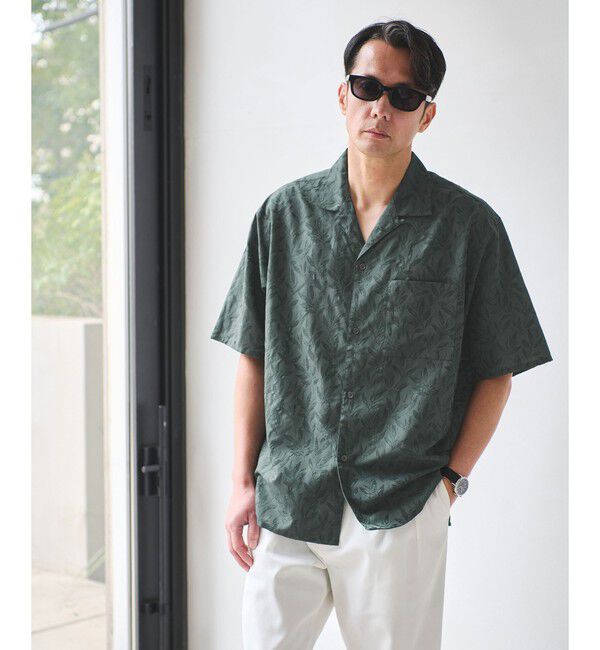 UNITED ARROWS green label relaxing「リネンライク ジャガード オープンカラー 半袖 シャツ」|シャツ・ブラウス|DK.GREEN
