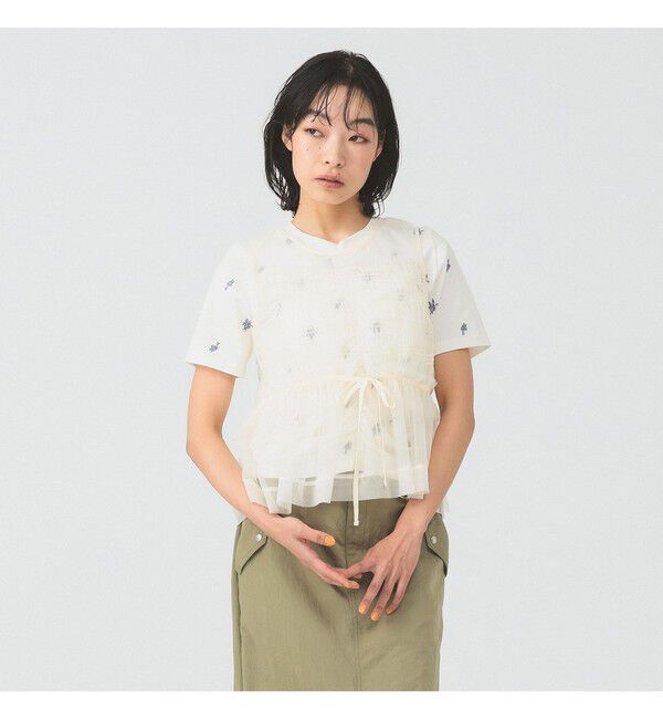 Ray BEAMS 「チュール シャーリング ノースリーブ」|Tシャツ・カットソー|