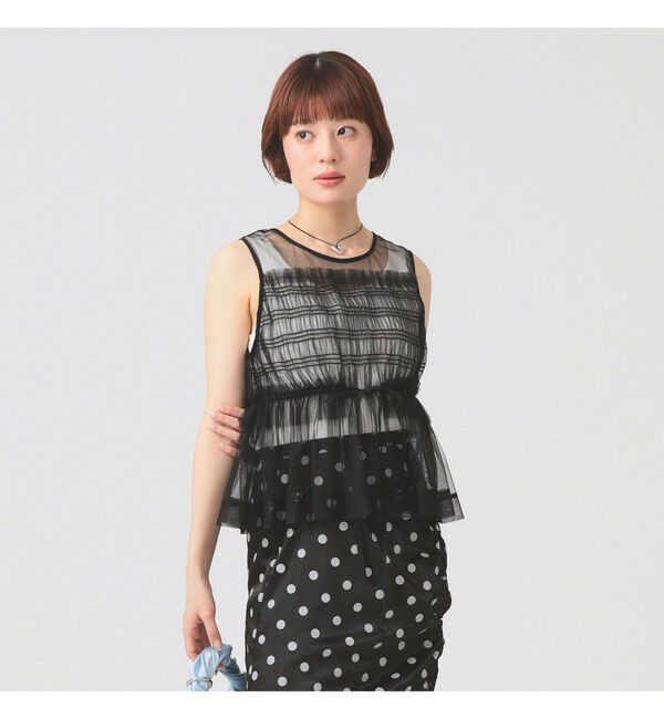 Ray BEAMS 「チュール シャーリング ノースリーブ」|Tシャツ・カットソー|BLACK