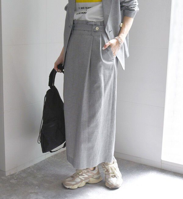 SHIPS any「SHIPS any: リネン ミックス 千鳥柄 ハイウエスト タイト スカート」|スカート|ブラック