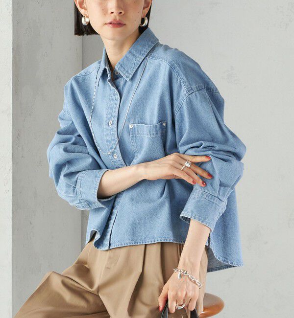 SHIPS for women「〈洗濯機可能〉ショート丈 デニム シャツ」|シャツ・ブラウス|ライトブルー