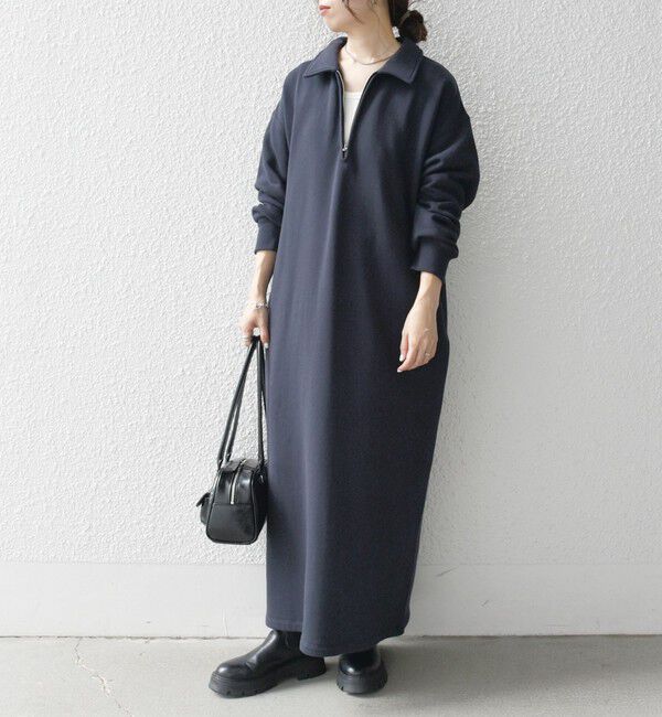 SHIPS any「SHIPS any:〈洗濯機可能〉USA コットン 裏起毛 ハーフジップ ワンピース」|ワンピース|