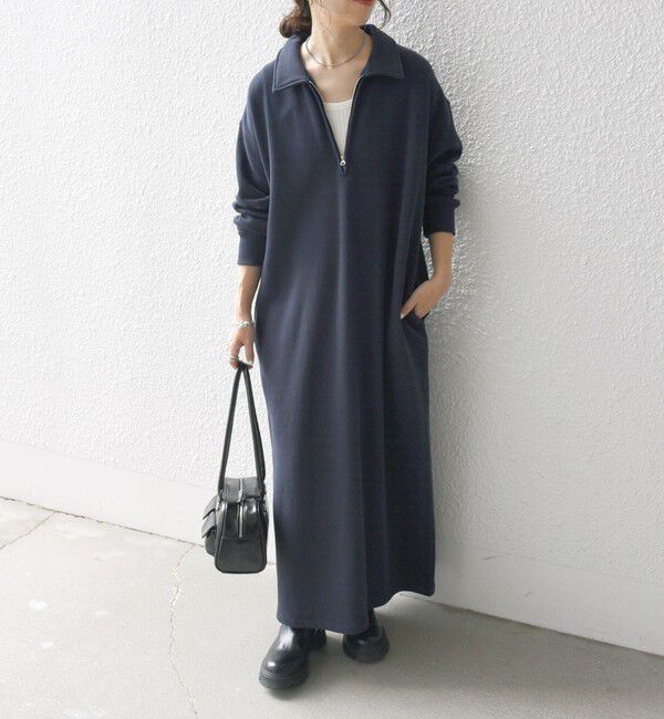 SHIPS any「SHIPS any:〈洗濯機可能〉USA コットン 裏起毛 ハーフジップ ワンピース」|ワンピース|