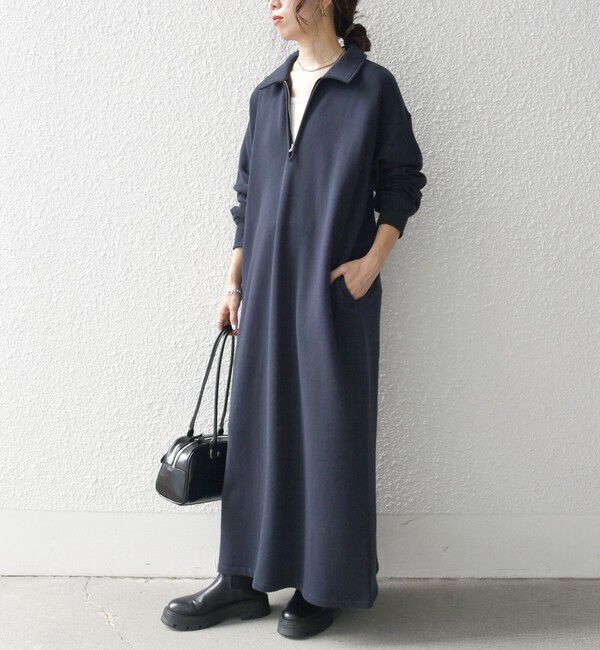 SHIPS any「SHIPS any:〈洗濯機可能〉USA コットン 裏起毛 ハーフジップ ワンピース」|ワンピース|