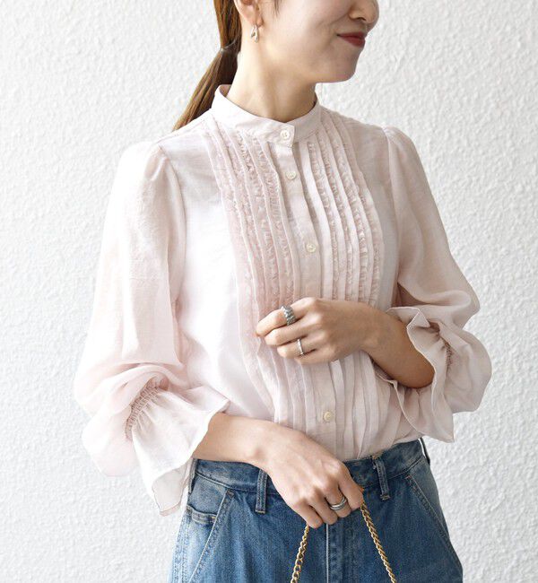 SHIPS any「SHIPS any:〈手洗い可能〉シアー フリル バンドカラー シャツ ブラウス」|シャツ・ブラウス|