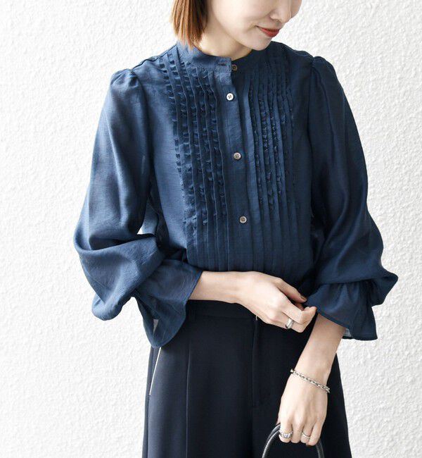 SHIPS any「SHIPS any:〈手洗い可能〉シアー フリル バンドカラー シャツ ブラウス」|シャツ・ブラウス|