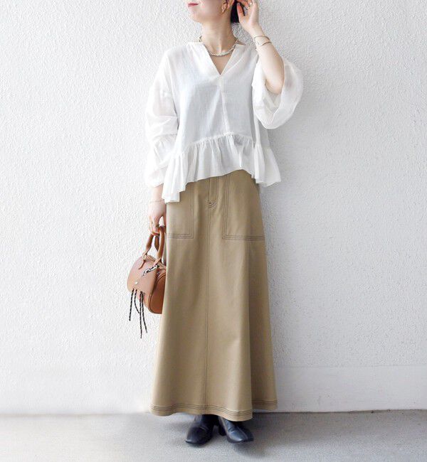 SHIPS any「SHIPS any:〈洗濯機可能〉コットン モス ラッフル フリル キーネック ブラウス」|シャツ・ブラウス|