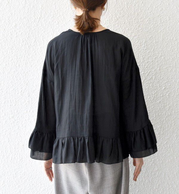 SHIPS any「SHIPS any:〈洗濯機可能〉コットン モス ラッフル フリル キーネック ブラウス」|シャツ・ブラウス|