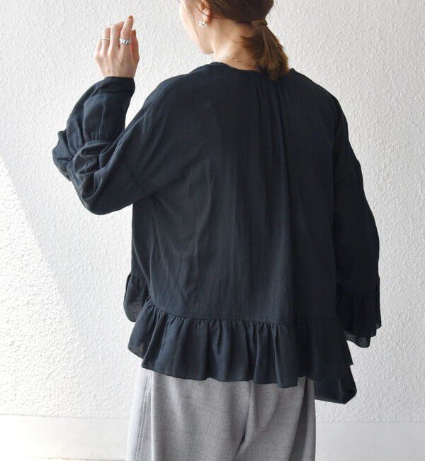 SHIPS any「SHIPS any:〈洗濯機可能〉コットン モス ラッフル フリル キーネック ブラウス」|シャツ・ブラウス|