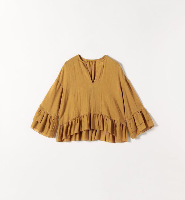 SHIPS any「SHIPS any:〈洗濯機可能〉コットン モス ラッフル フリル キーネック ブラウス」|シャツ・ブラウス|