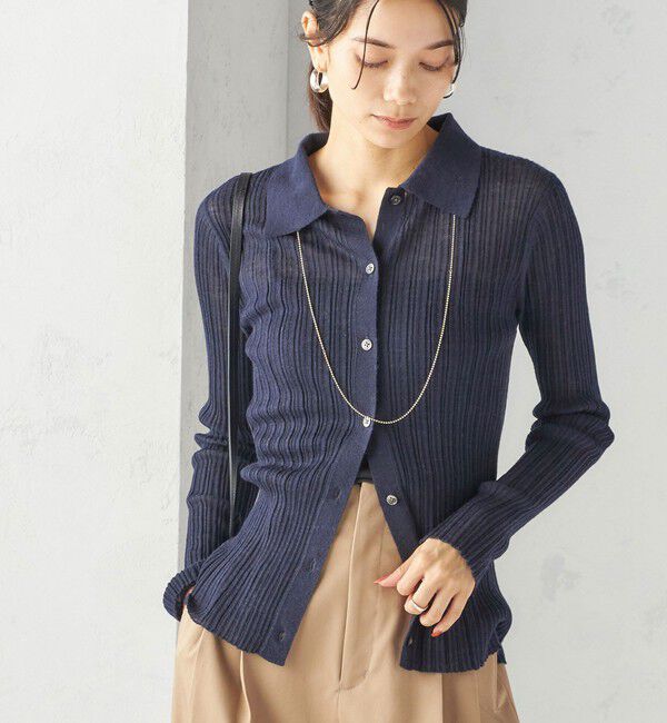 SHIPS for women「〈手洗い可能〉ランダム リブ ポロ ニット カーディガン」|カーディガン|ネイビー