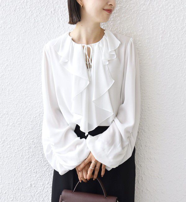 SHIPS for women「【SHIPS別注】troisiemeCHACO: 〈手洗い可能〉ラッフル フリル ブラウス（セレモニー対応可）」|シャツ・ブラウス|オフホワイト