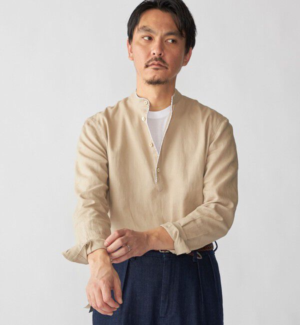 SHIPS「【SHIPS別注】Errico Formicola: エンブロイダリー リネン ソリッド シャツ」|シャツ・ブラウス|ベージュ系