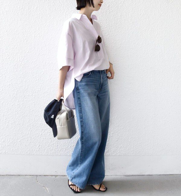 SHIPS for women「〈手洗い可能〉無地/ストライプ スキッパー サイド スリット 半袖 シャツ」|シャツ・ブラウス|