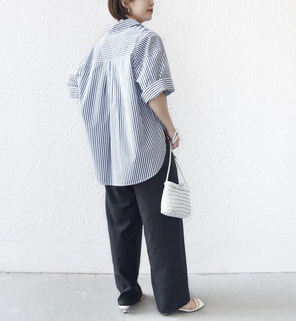 SHIPS for women「〈手洗い可能〉無地/ストライプ スキッパー サイド スリット 半袖 シャツ」|シャツ・ブラウス|