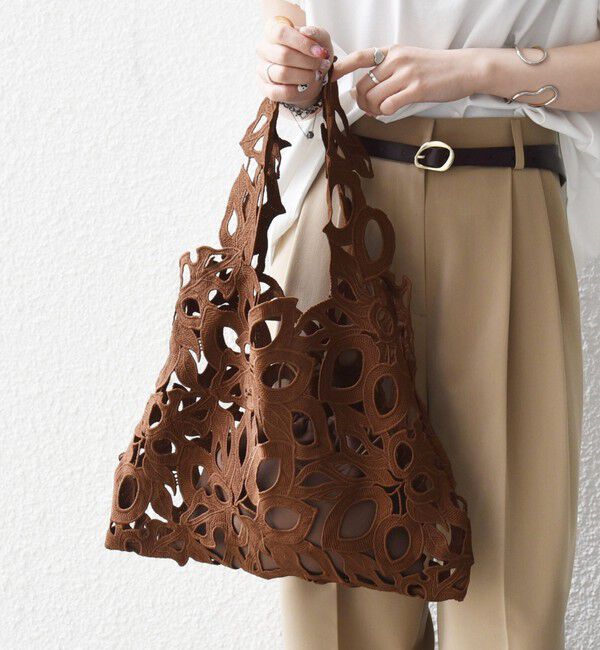 SHIPS any「《予約》SHIPS any: A4 カットワーク レース トート」|トートバッグ|ブラウン