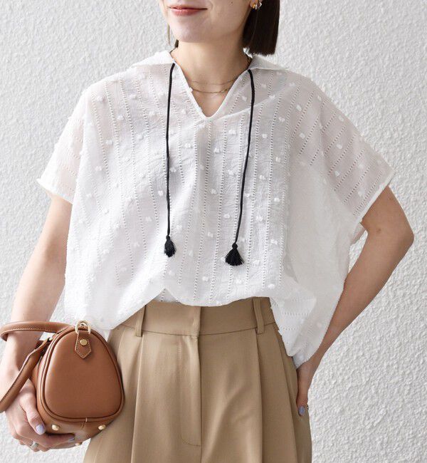 SHIPS any「《予約》SHIPS any:〈洗濯機可能〉ドット ジャカード タッセル スキッパー ブラウス」|シャツ・ブラウス|