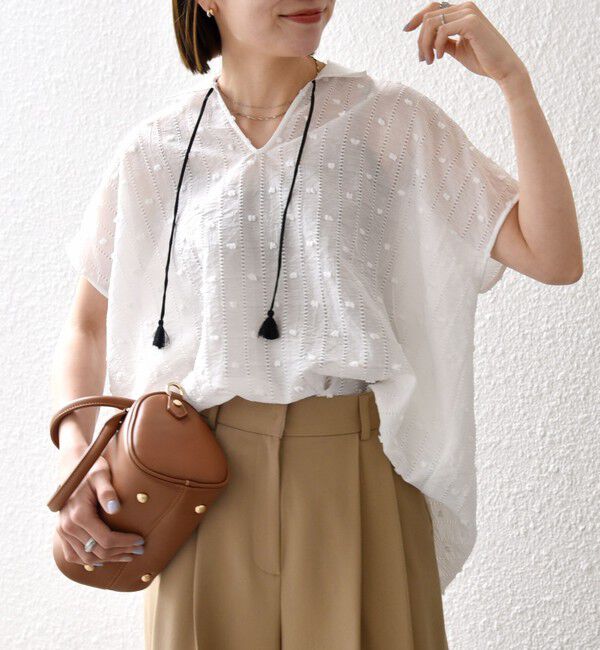 SHIPS any「《予約》SHIPS any:〈洗濯機可能〉ドット ジャカード タッセル スキッパー ブラウス」|シャツ・ブラウス|