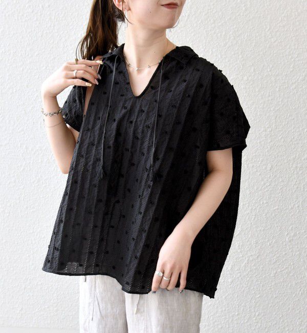 SHIPS any「《予約》SHIPS any:〈洗濯機可能〉ドット ジャカード タッセル スキッパー ブラウス」|シャツ・ブラウス|