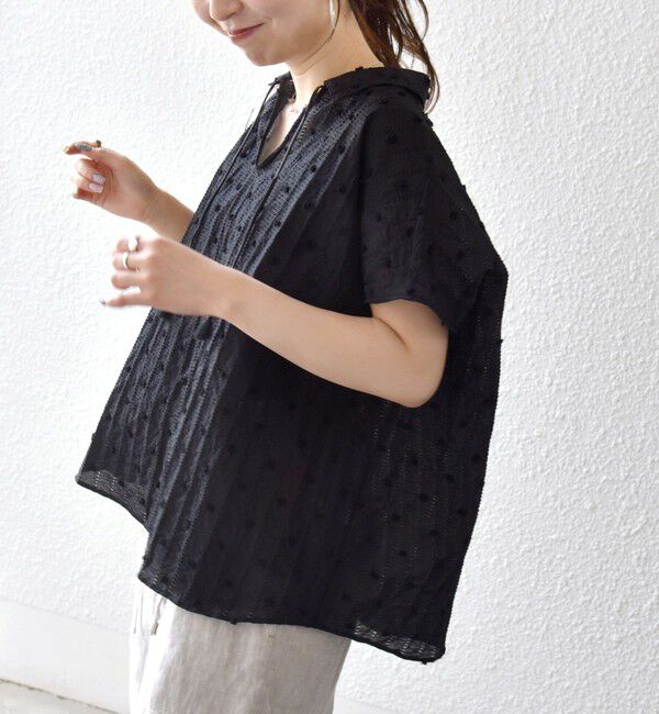 SHIPS any「《予約》SHIPS any:〈洗濯機可能〉ドット ジャカード タッセル スキッパー ブラウス」|シャツ・ブラウス|