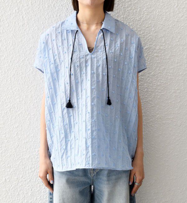 SHIPS any「《予約》SHIPS any:〈洗濯機可能〉ドット ジャカード タッセル スキッパー ブラウス」|シャツ・ブラウス|