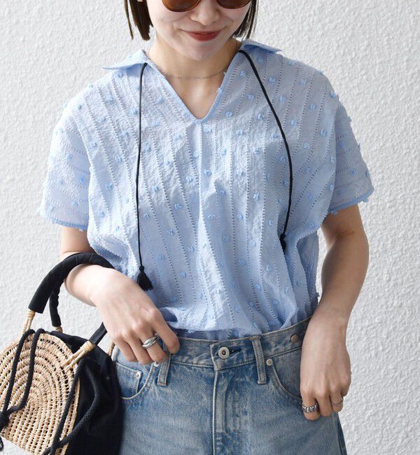 SHIPS any「《予約》SHIPS any:〈洗濯機可能〉ドット ジャカード タッセル スキッパー ブラウス」|シャツ・ブラウス|