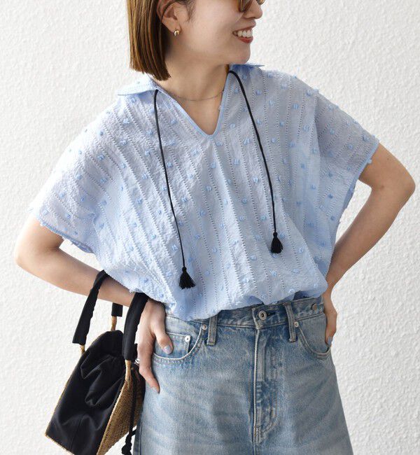 SHIPS any「《予約》SHIPS any:〈洗濯機可能〉ドット ジャカード タッセル スキッパー ブラウス」|シャツ・ブラウス|